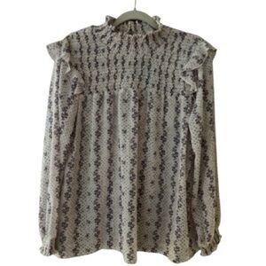 HANNAH LOS ANGELES top,floral and ruffle details smocking,long full sleeves sz S